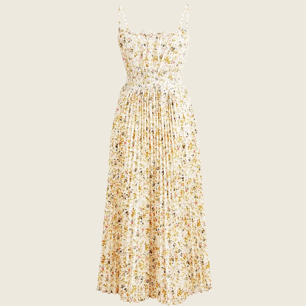 J. Crew Smocked-waist pleated dress in soft posies 4 - Picture 1 of 4